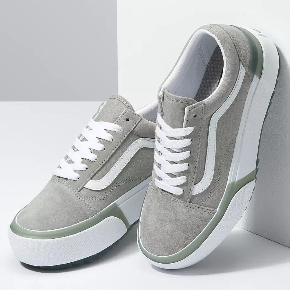 Vans Old Skool Stacked Drizzle Grey/White Platform Shoes US8